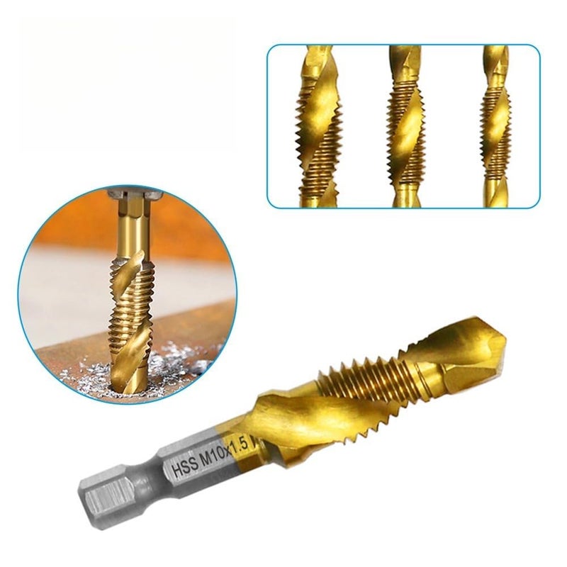 EMSTAR 6 PCS Combination Drill and Tap Set, Professional HSS Titanium Thread Tap Drill Bit Set in SAE 6-32NC 8-32NC 10-32NC 10-24NC 12-24NC 1/4-20NC, Quick Change Screw Tapping with 1/4”Hex Shank - Image 3